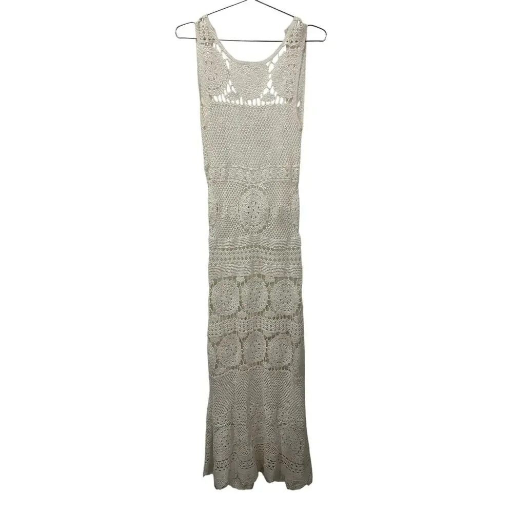 Miss June Cotton Crochet Keyhole Back Angel Long Maxi Dress White Women's Size 1 - Picture 3 of 10